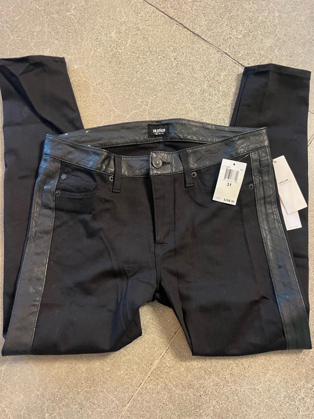 Hudson Skinny Jeans With Leather Details NWT